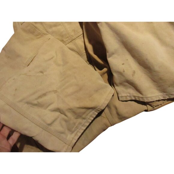 Vintage Overalls 42x32 Carhartt Double Knee 1990's Bibs Work Jeans Tan Distress - Picture 5 of 10